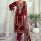 Jyoti Fashion Women's Maroon Velvet Cording with Digital Printed Kurta with Trouser & Dupatta | Swadesiicart