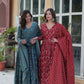 Jyoti Fashion Women's Rama & Maroon Cotton Printed Designer Combo Anarkali Set with Dupatta | Swadesiicart