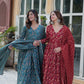 Jyoti Fashion Women's Rama & Maroon Cotton Printed Designer Combo Anarkali Set with Dupatta | Swadesiicart