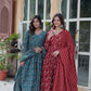 Jyoti Fashion Women's Rama & Maroon Cotton Printed Designer Combo Anarkali Set with Dupatta | Swadesiicart