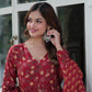 Jyoti Fashion Women's Maroon Cotton Printed Designer Anarkali Set with Dupatta | Swadesiicart