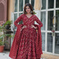 Jyoti Fashion Women's Maroon Cotton Printed Designer Anarkali Set with Dupatta | Swadesiicart