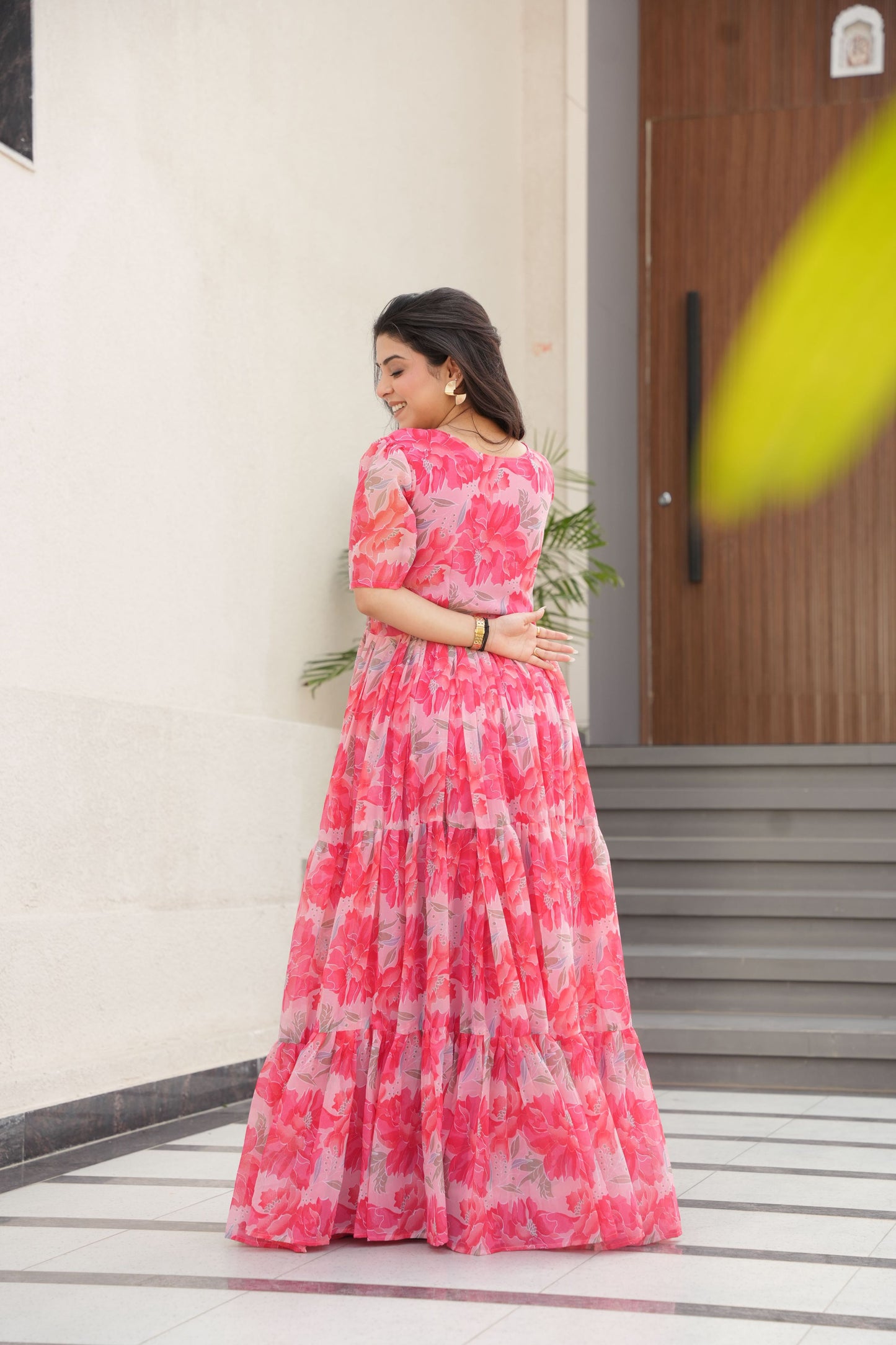Jyoti Fashion Women's Pink Faux Georgette Floral Printed Designer Long Anarkali | Swadesiicart