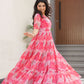 Jyoti Fashion Women's Pink Faux Georgette Floral Printed Designer Long Anarkali | Swadesiicart