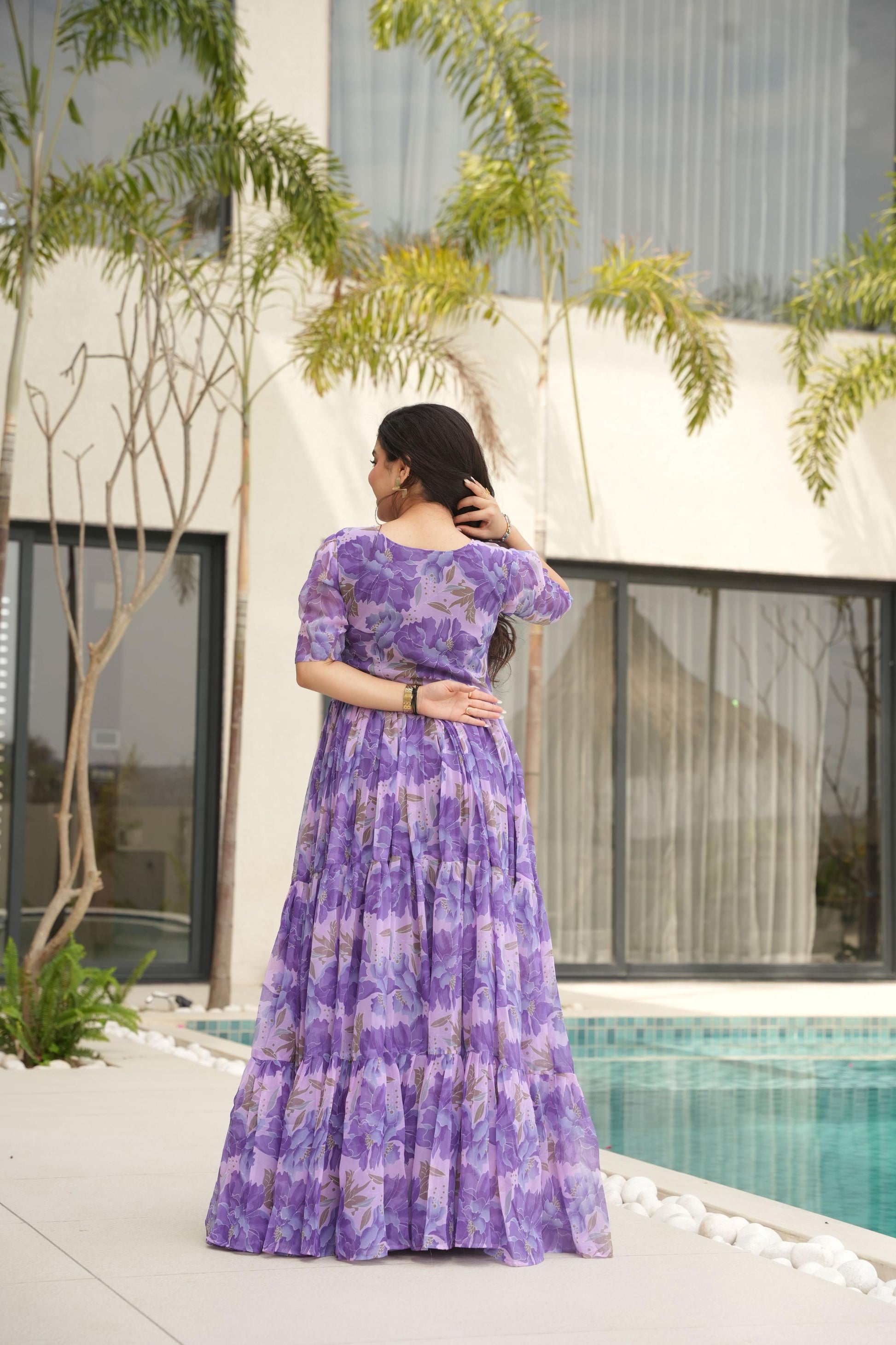 Jyoti Fashion Women's Purple Faux Georgette Floral Printed Designer Long Anarkali | Swadesiicart