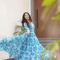 Jyoti Fashion Women's Sky Blue Faux Georgette Floral Printed Designer Long Anarkali | Swadesiicart