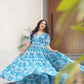 Jyoti Fashion Women's Sky Blue Faux Georgette Floral Printed Designer Long Anarkali | Swadesiicart