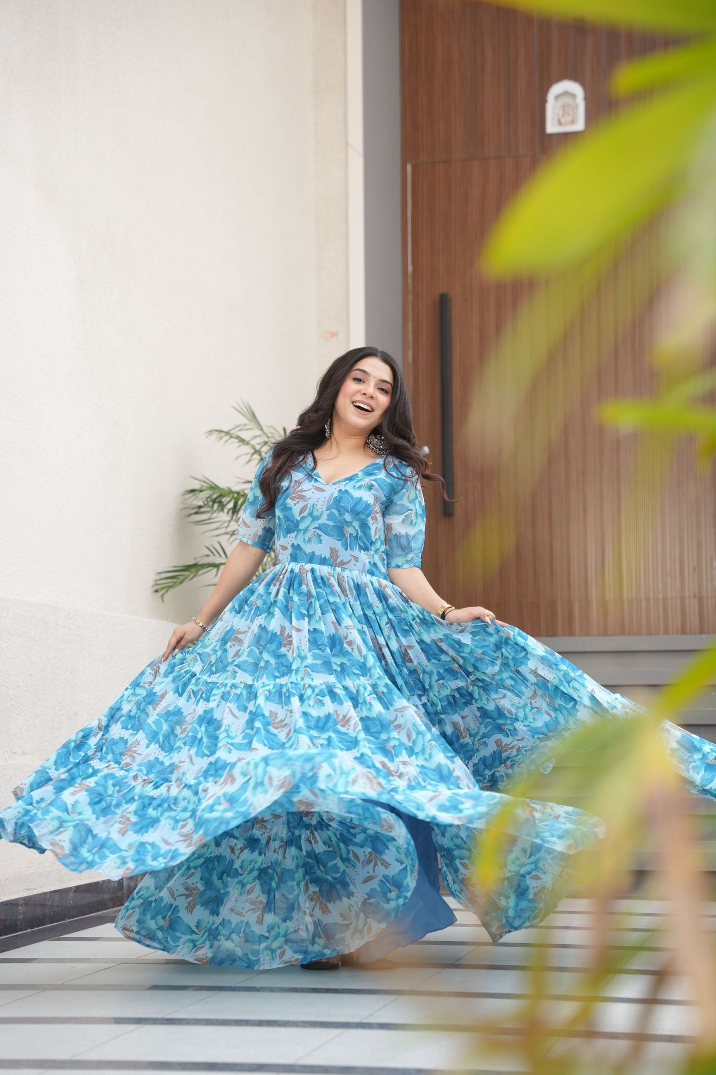 Jyoti Fashion Women's Sky Blue Faux Georgette Floral Printed Designer Long Anarkali | Swadesiicart