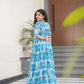 Jyoti Fashion Women's Sky Blue Faux Georgette Floral Printed Designer Long Anarkali | Swadesiicart