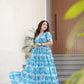 Jyoti Fashion Women's Sky Blue Faux Georgette Floral Printed Designer Long Anarkali | Swadesiicart