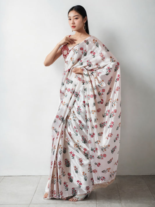 Jyoti Fashion Women's Multicolor Chinon Digital Printed Ready To Wear Saree with Blouse | Swadesiicart
