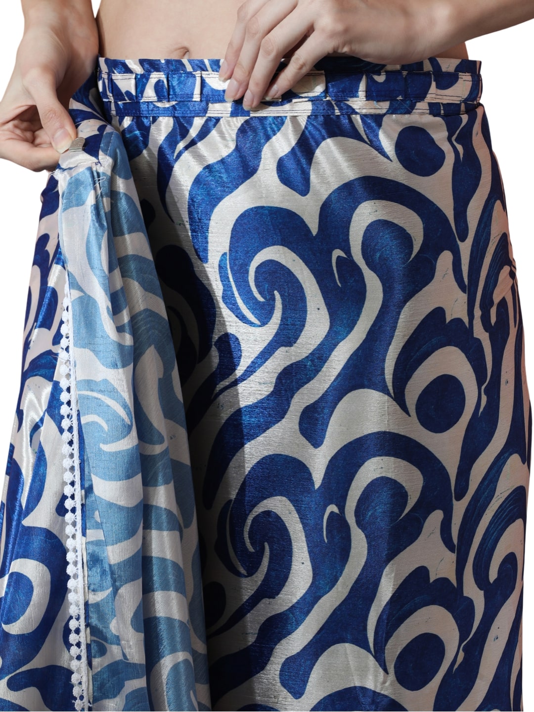 Jyoti Fashion Women's Blue Chinon Digital Printed Ready To Wear Saree with Blouse | Swadesiicart