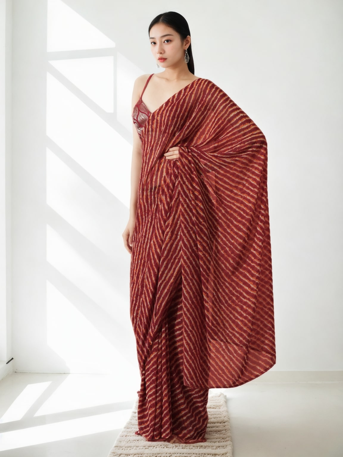Jyoti Fashion Women's Maroon Marble Chiffon Printed Ready To Wear Saree with Blouse | Swadesiicart