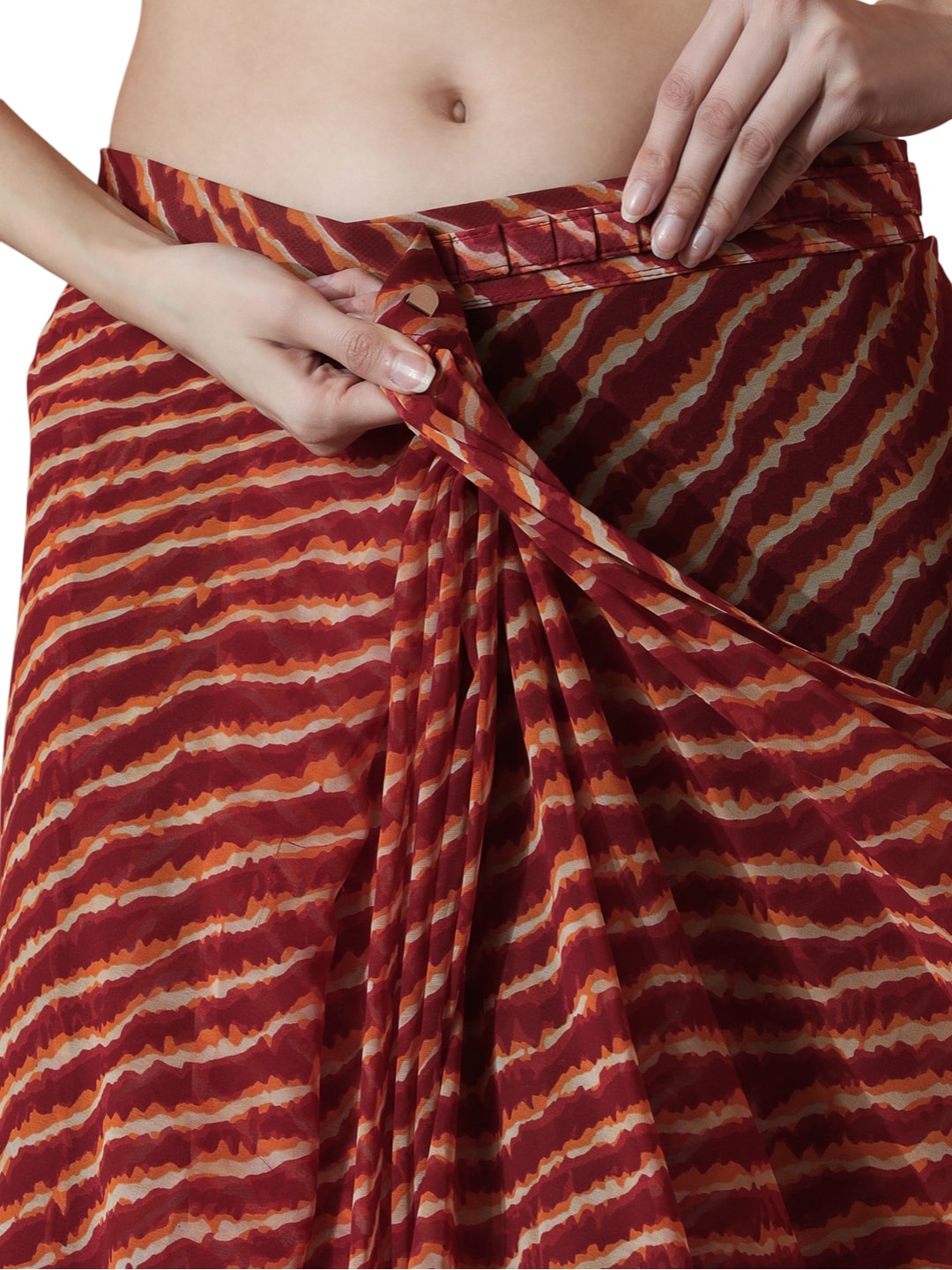 Jyoti Fashion Women's Maroon Marble Chiffon Printed Ready To Wear Saree with Blouse | Swadesiicart