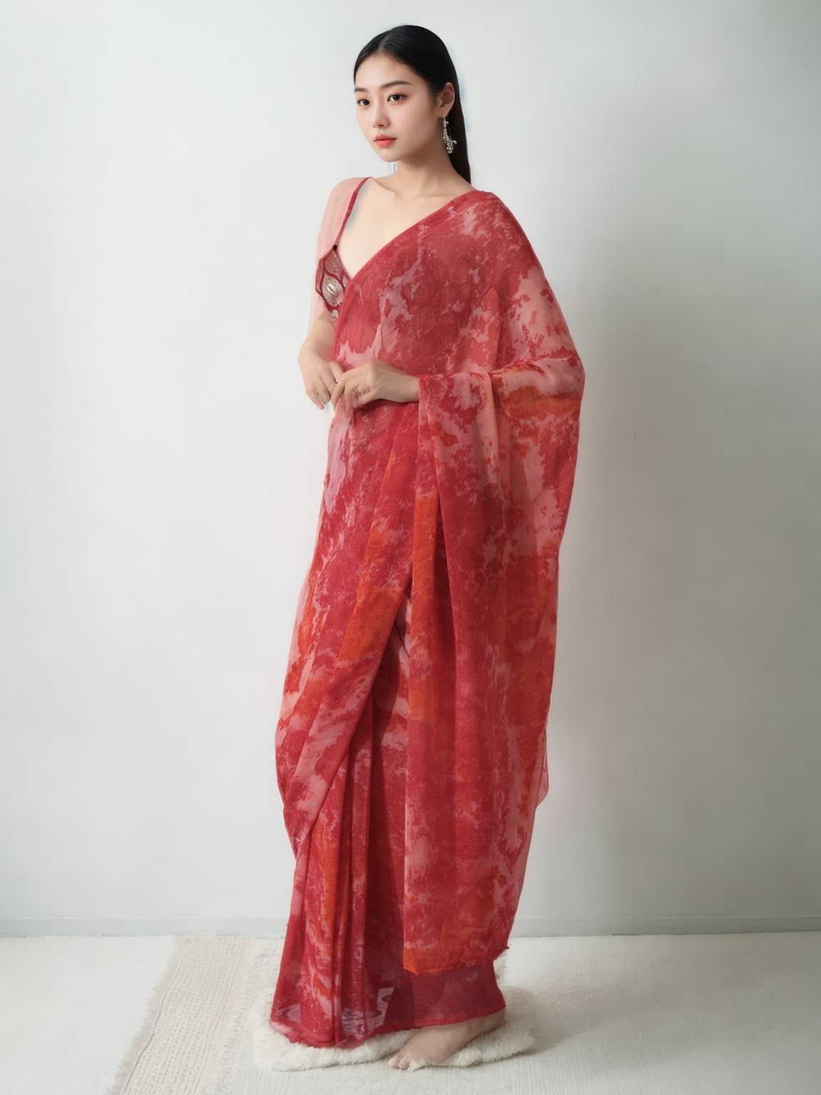 Jyoti Fashion Women's Gajri Marble Chiffon Printed Ready To Wear Saree with Blouse | Swadesiicart