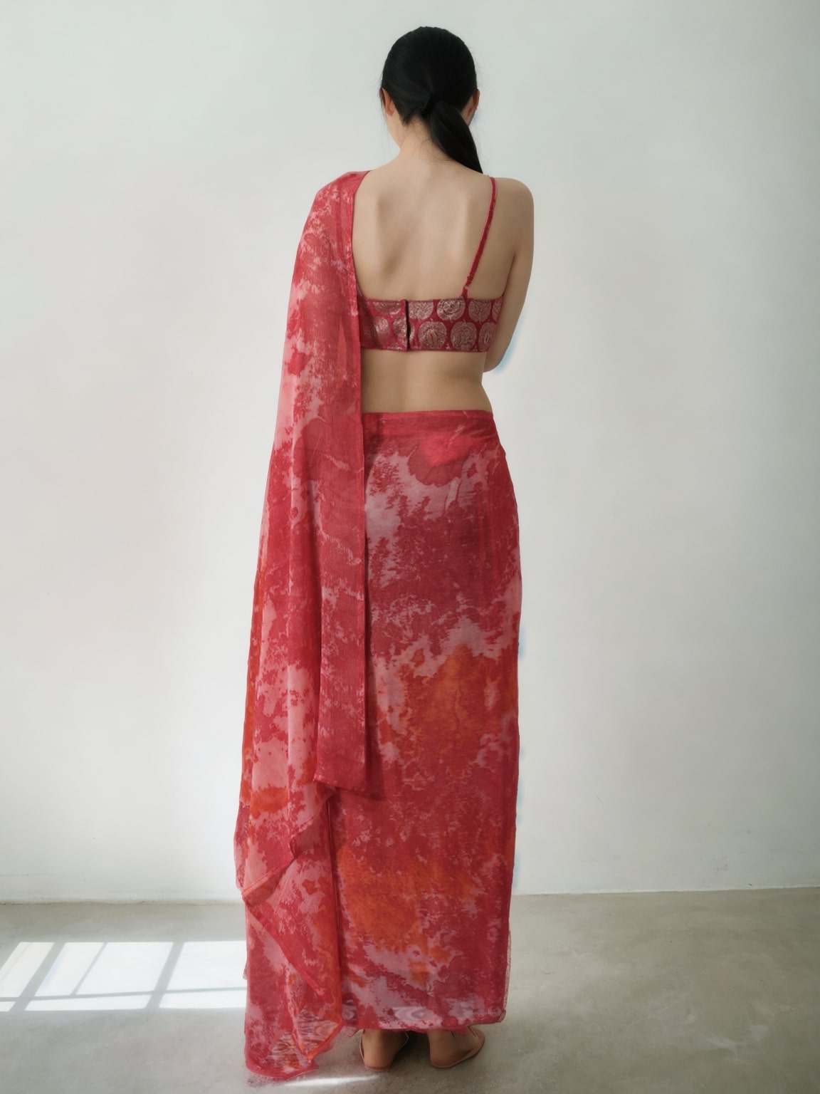 Jyoti Fashion Women's Gajri Marble Chiffon Printed Ready To Wear Saree with Blouse | Swadesiicart