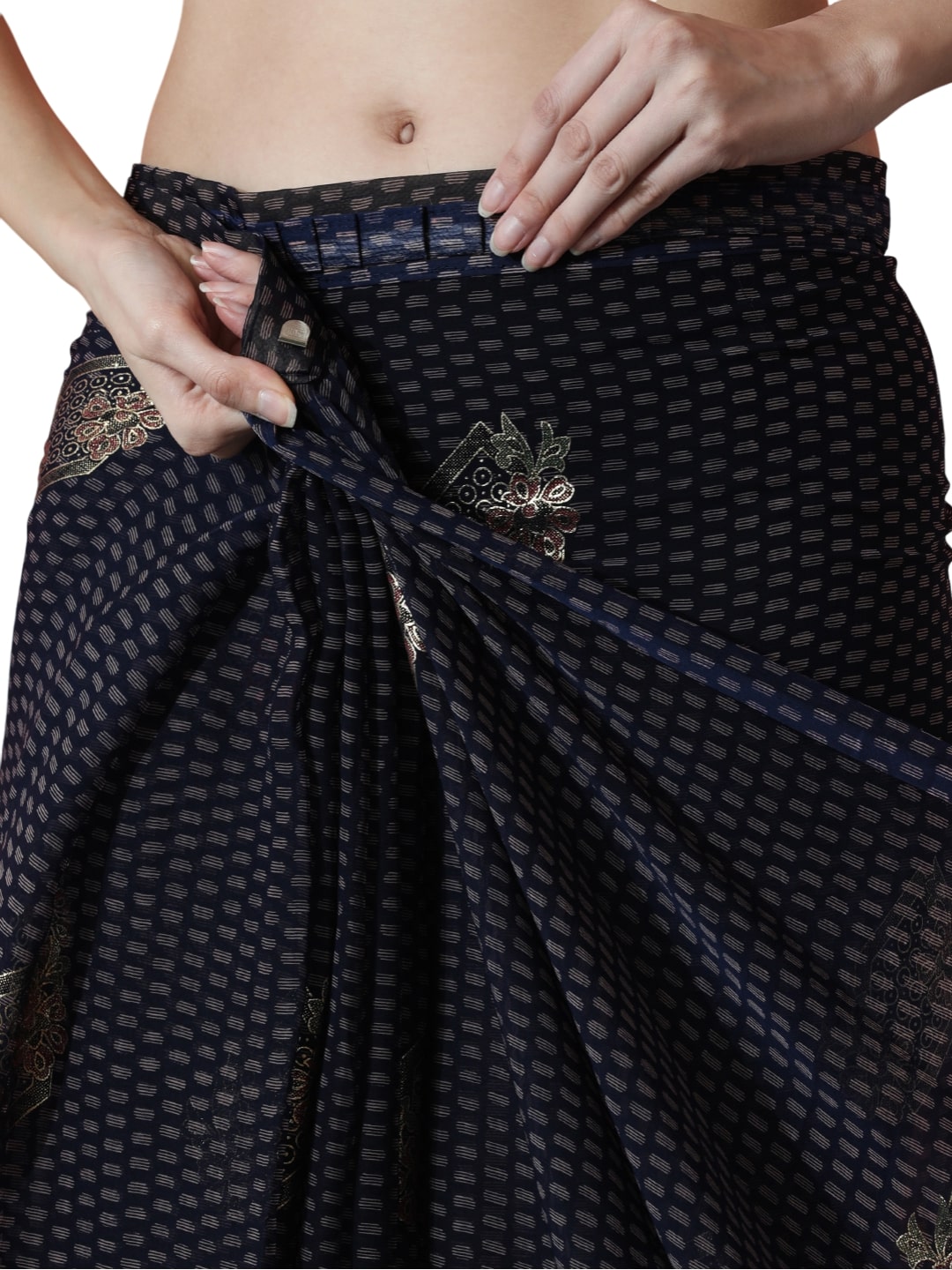 Jyoti Fashion Women's Black Marble Chiffon Printed Ready To Wear Saree with Blouse | Swadesiicart