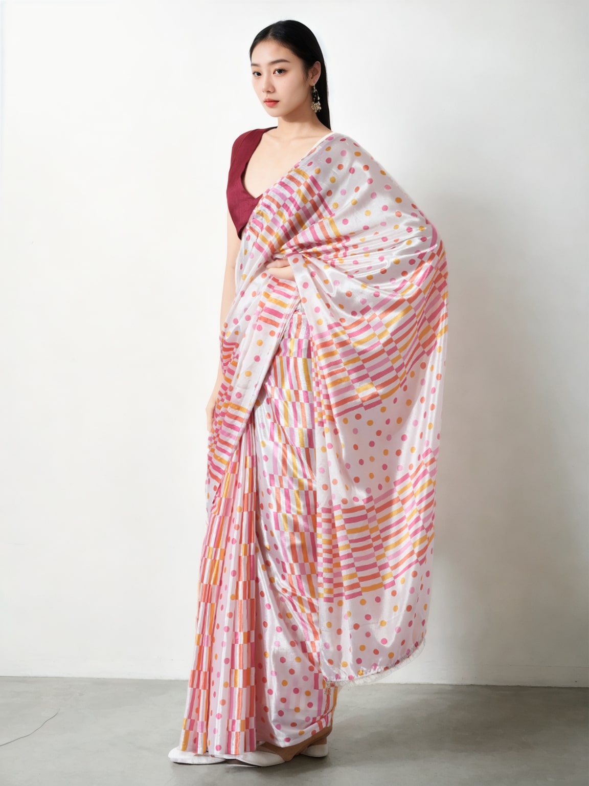 Jyoti Fashion Women's Multicolor Chinon Digital Printed Ready To Wear Saree with Blouse | Swadesiicart