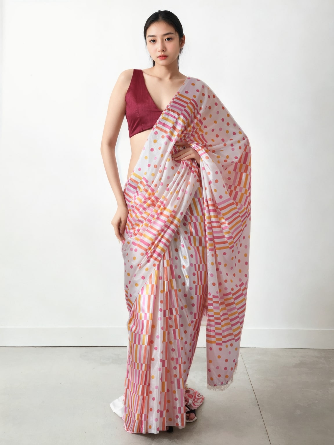 Jyoti Fashion Women's Multicolor Chinon Digital Printed Ready To Wear Saree with Blouse | Swadesiicart