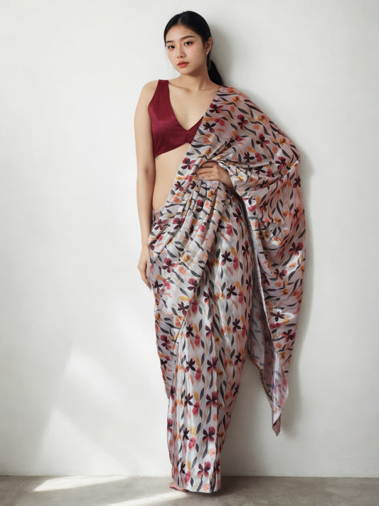 Jyoti Fashion Women's Multicolor Chinon Digital Printed Ready To Wear Saree with Blouse | Swadesiicart