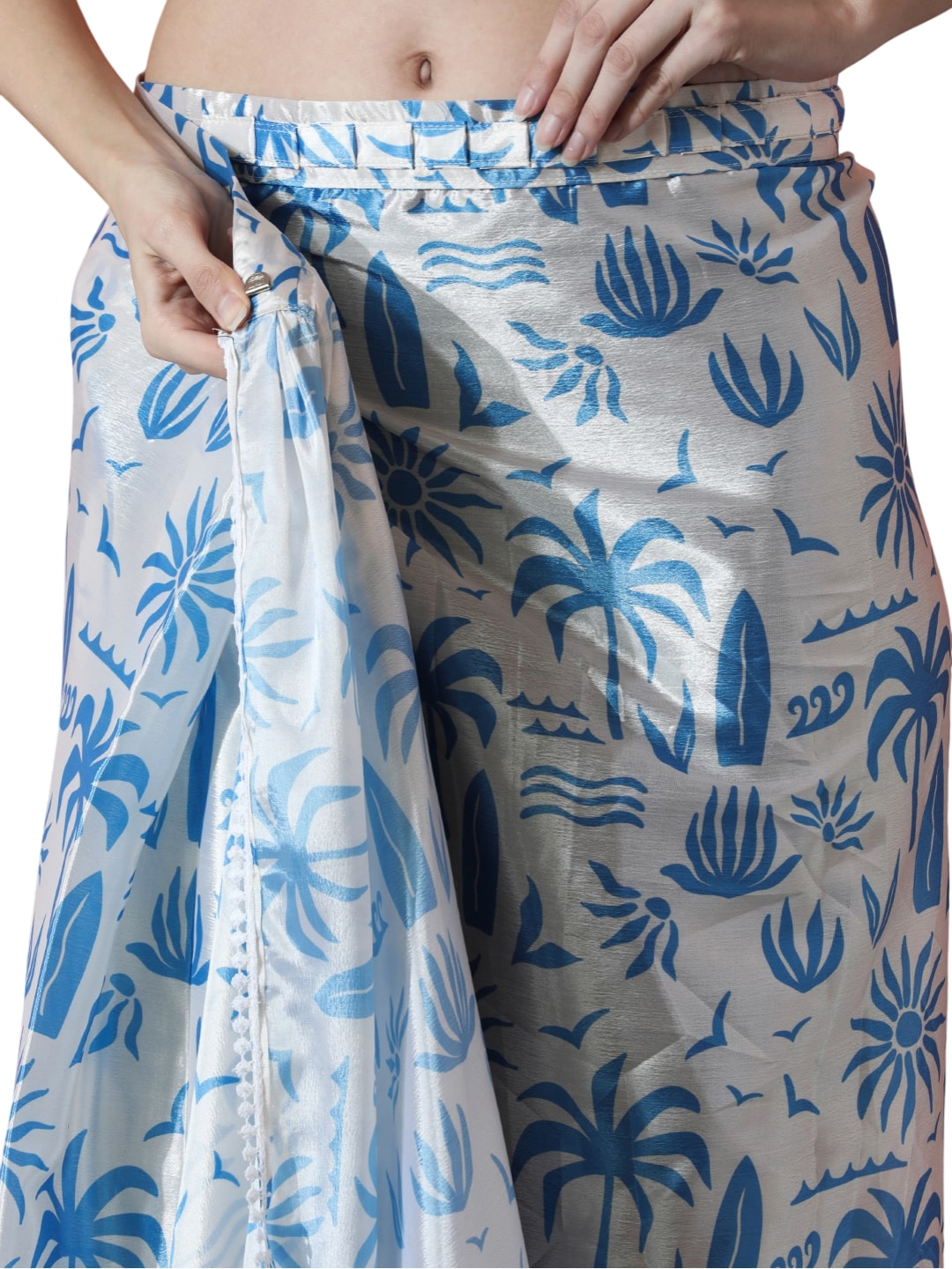 Jyoti Fashion Women's Sky Blue Chinon Digital Printed Ready To Wear Saree with Blouse | Swadesiicart