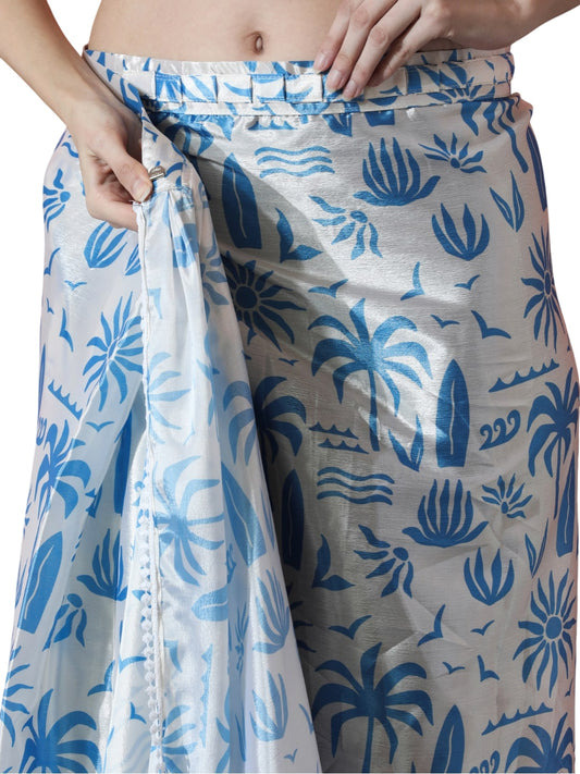 Jyoti Fashion Women's Sky Blue Chinon Digital Printed Ready To Wear Saree with Blouse | Swadesiicart