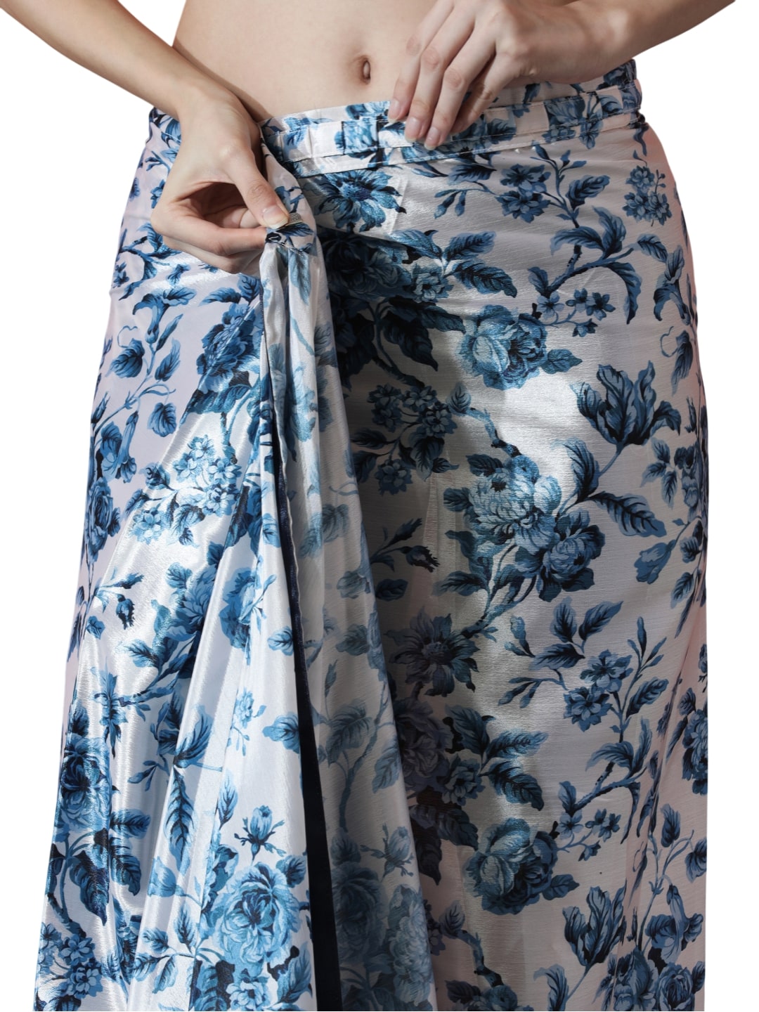 Jyoti Fashion Women's Navy Blue Chinon Digital Printed Ready To Wear Saree with Blouse | Swadesiicart