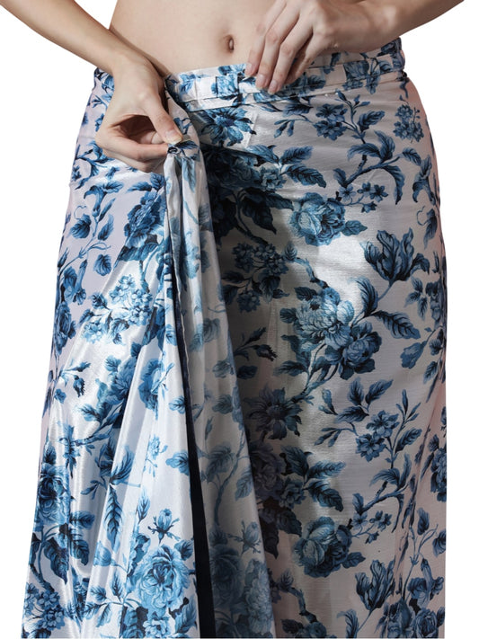 Jyoti Fashion Women's Navy Blue Chinon Digital Printed Ready To Wear Saree with Blouse | Swadesiicart