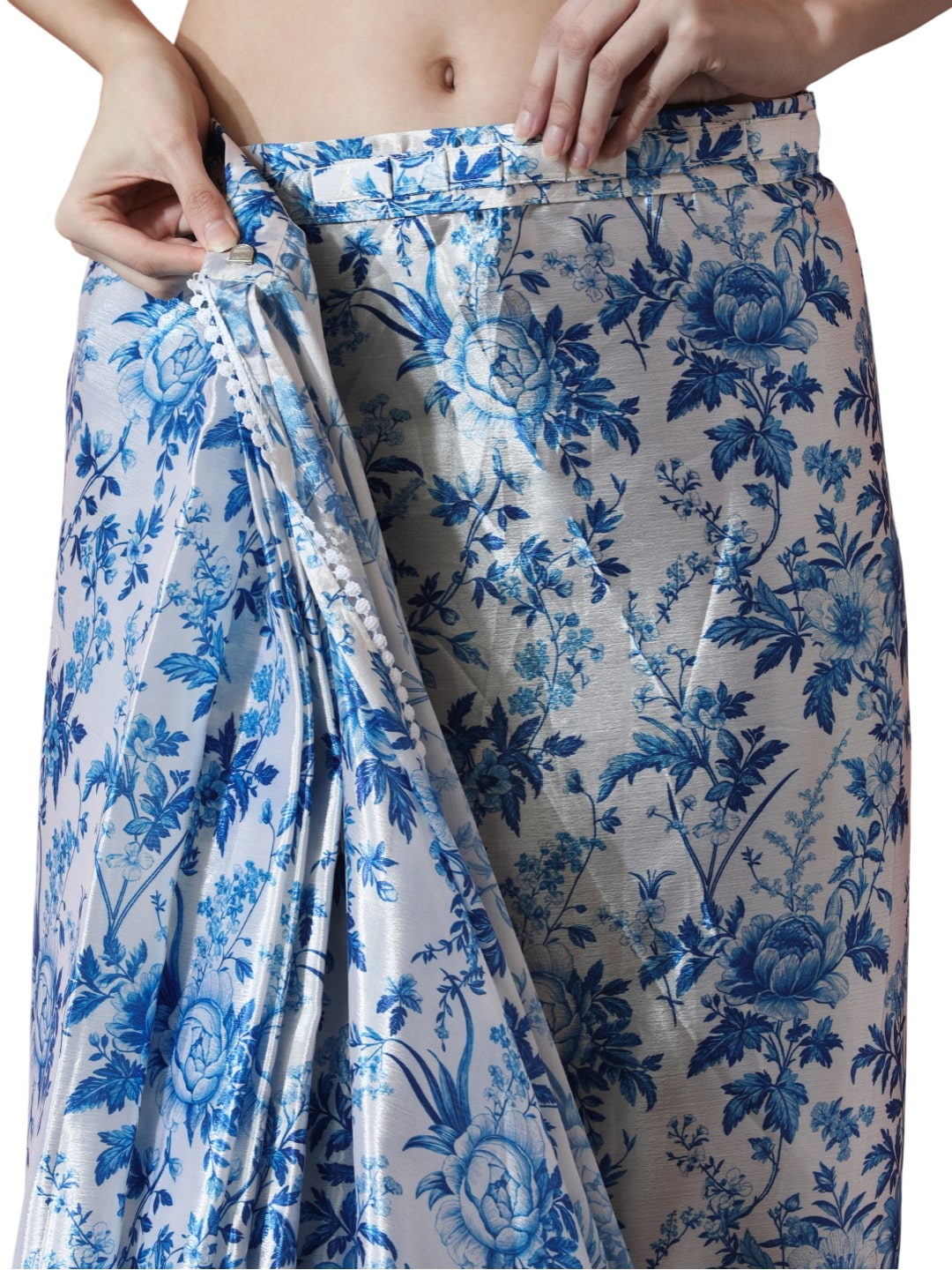 Jyoti Fashion Women's Blue Chinon Digital Printed Ready To Wear Saree with Blouse | Swadesiicart