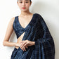 Jyoti Fashion Women's Navy Blue Chinon Digital Printed Ready To Wear Saree with Blouse | Swadesiicart