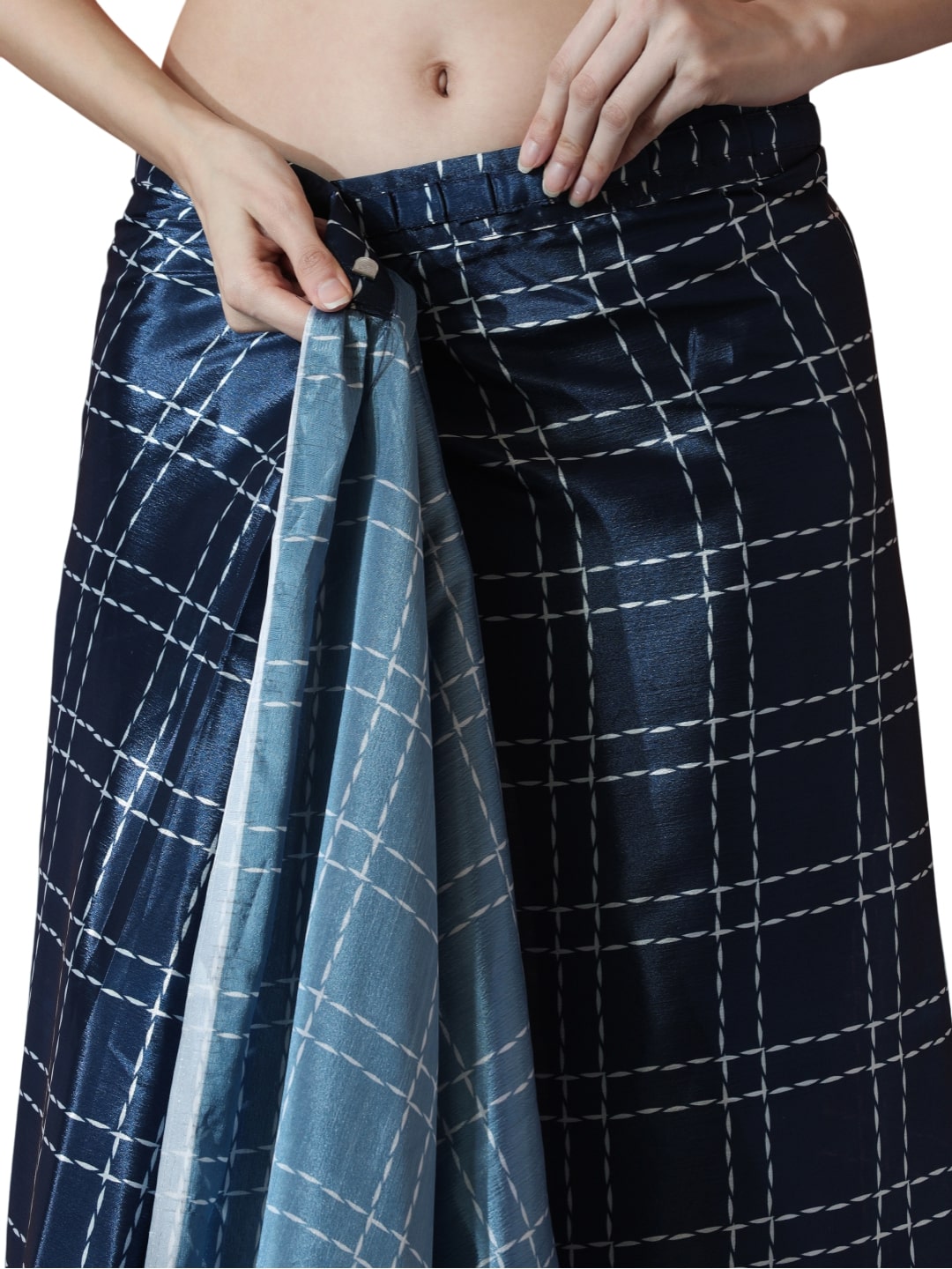 Jyoti Fashion Women's Navy Blue Chinon Digital Printed Ready To Wear Saree with Blouse | Swadesiicart