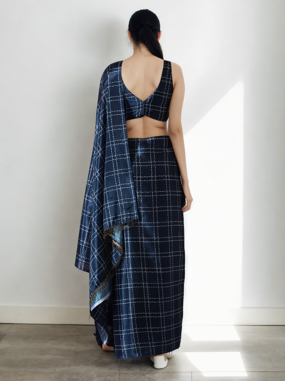 Jyoti Fashion Women's Navy Blue Chinon Digital Printed Ready To Wear Saree with Blouse | Swadesiicart