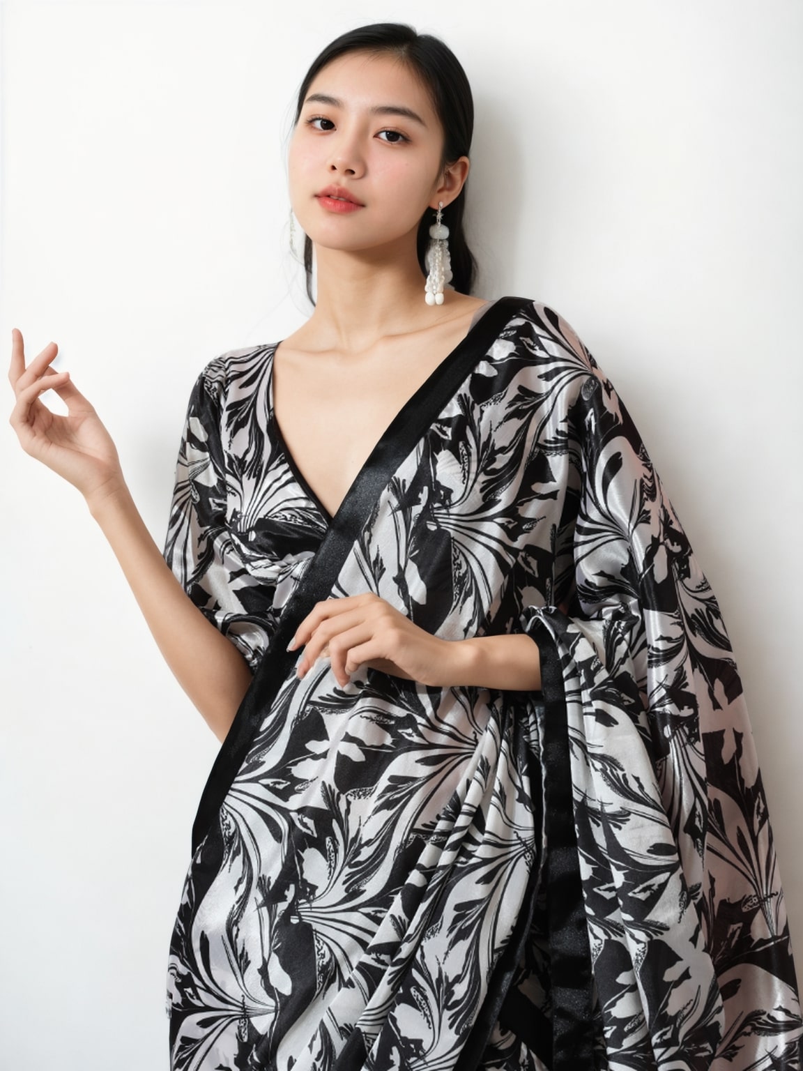 Jyoti Fashion Women's Black Chinon Digital Printed Ready To Wear Saree with Blouse | Swadesiicart