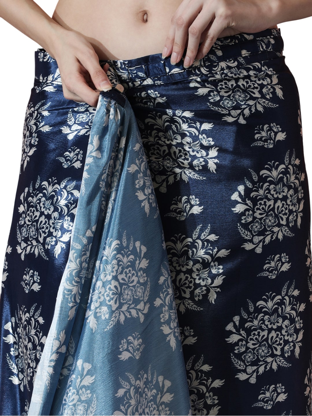Jyoti Fashion Women's Navy Blue Chinon Digital Printed Ready To Wear Saree with Blouse | Swadesiicart