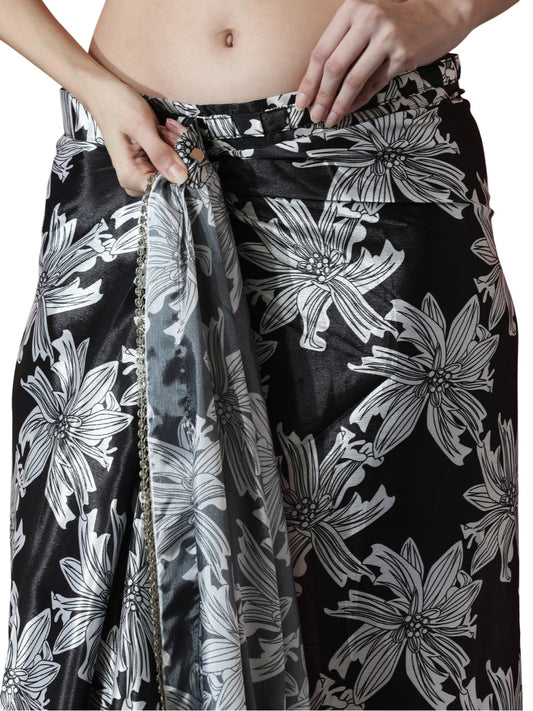 Jyoti Fashion Women's Black Chinon Digital Printed Ready To Wear Saree with Blouse | Swadesiicart