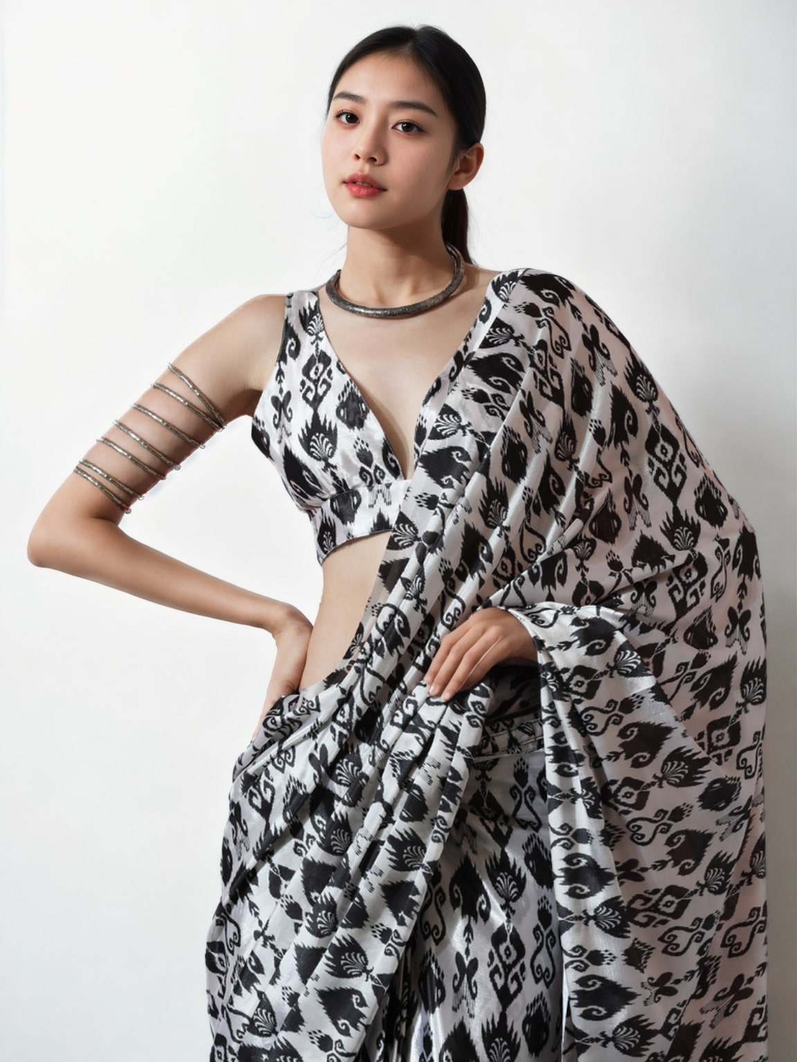 Jyoti Fashion Women's Black Chinon Digital Printed Ready To Wear Saree with Blouse | Swadesiicart