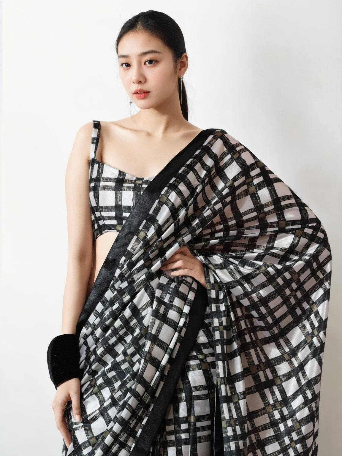 Jyoti Fashion Women's Black Chinon Digital Printed Ready To Wear Saree with Blouse | Swadesiicart