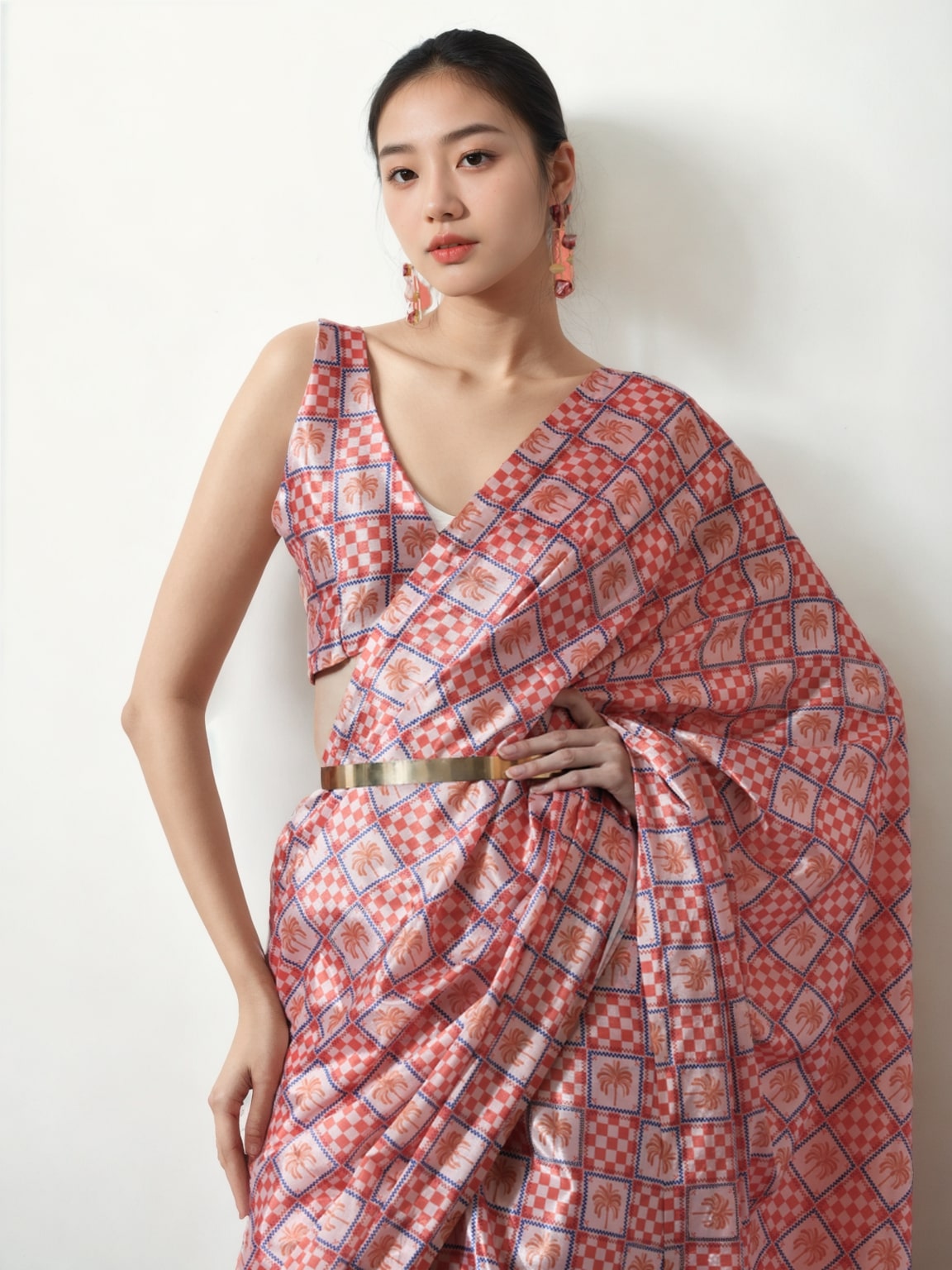 Jyoti Fashion Women's Peach Chinon Digital Printed Ready To Wear Saree with Blouse | Swadesiicart