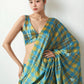 Jyoti Fashion Women's Sky Blue Chinon Digital Printed Ready To Wear Saree with Blouse | Swadesiicart