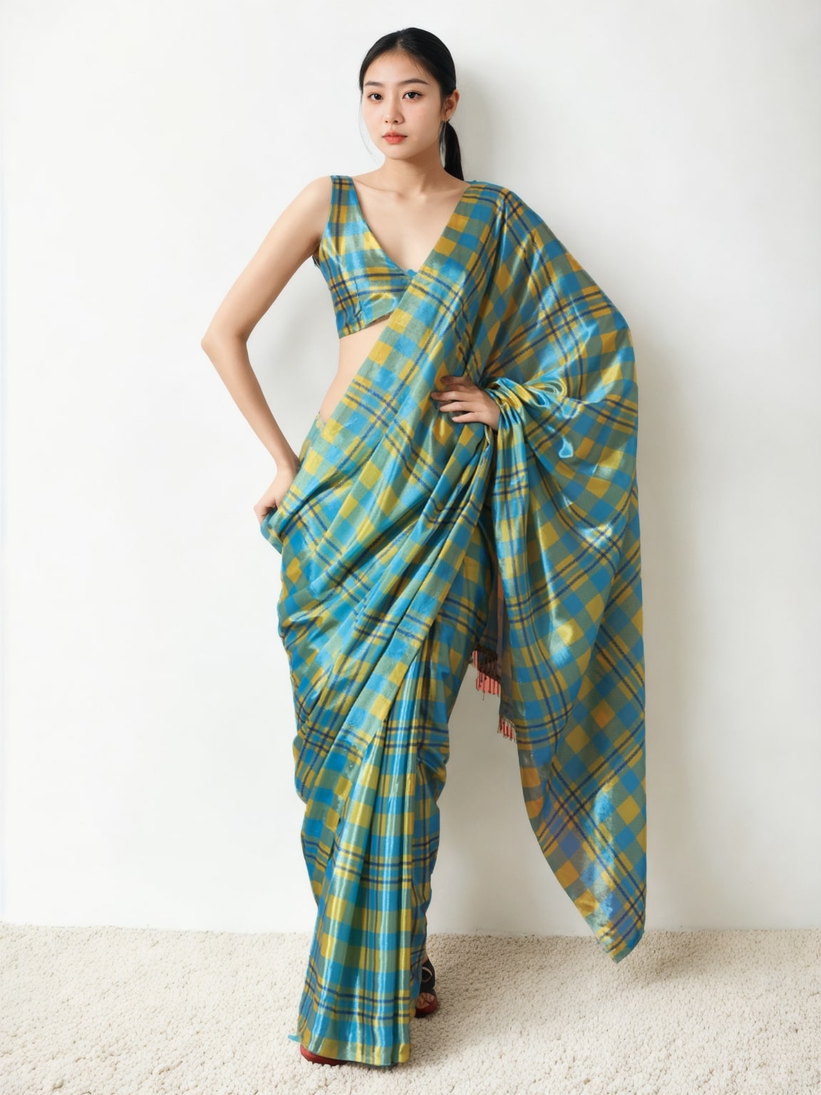 Jyoti Fashion Women's Sky Blue Chinon Digital Printed Ready To Wear Saree with Blouse | Swadesiicart
