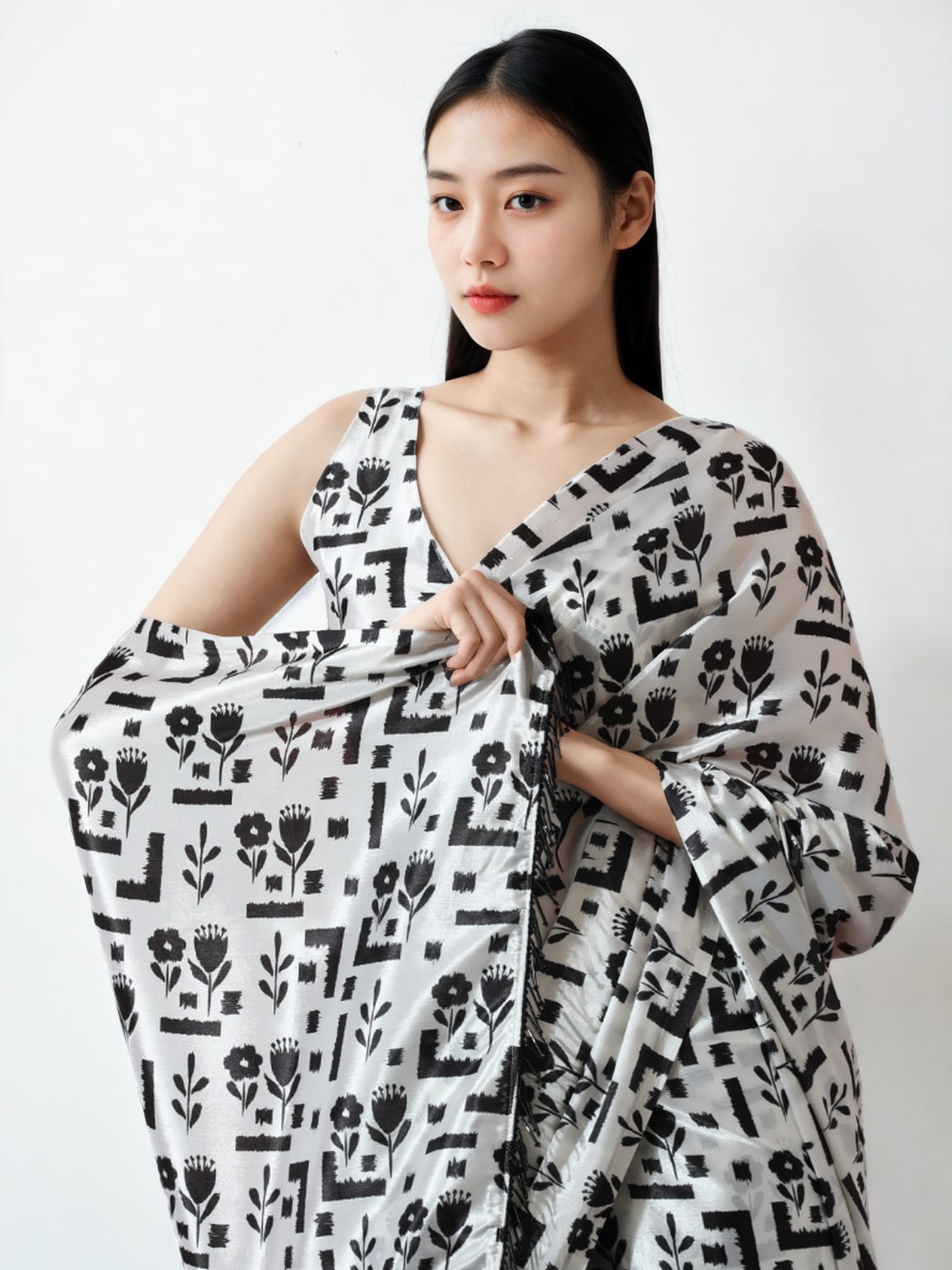 Jyoti Fashion Women's Black Chinon Digital Printed Ready To Wear Saree with Blouse | Swadesiicart