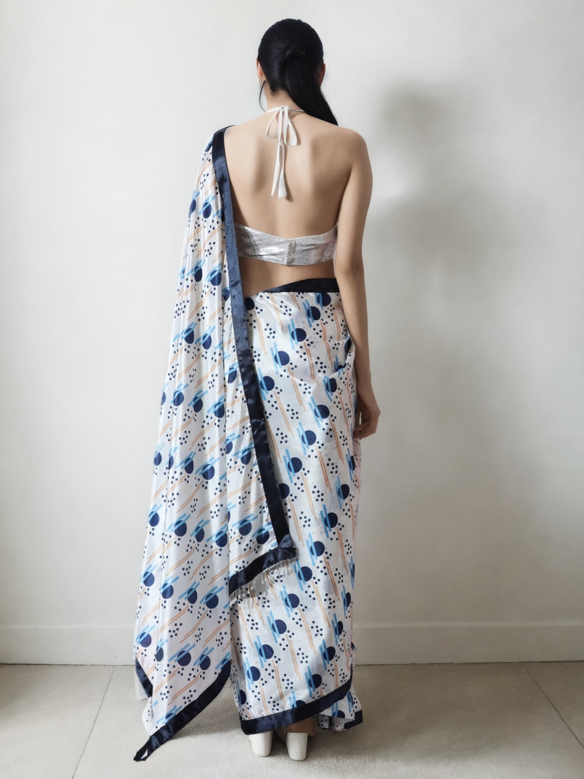 Jyoti Fashion Women's Multicolor Chinon Digital Printed Ready To Wear Saree with Blouse | Swadesiicart