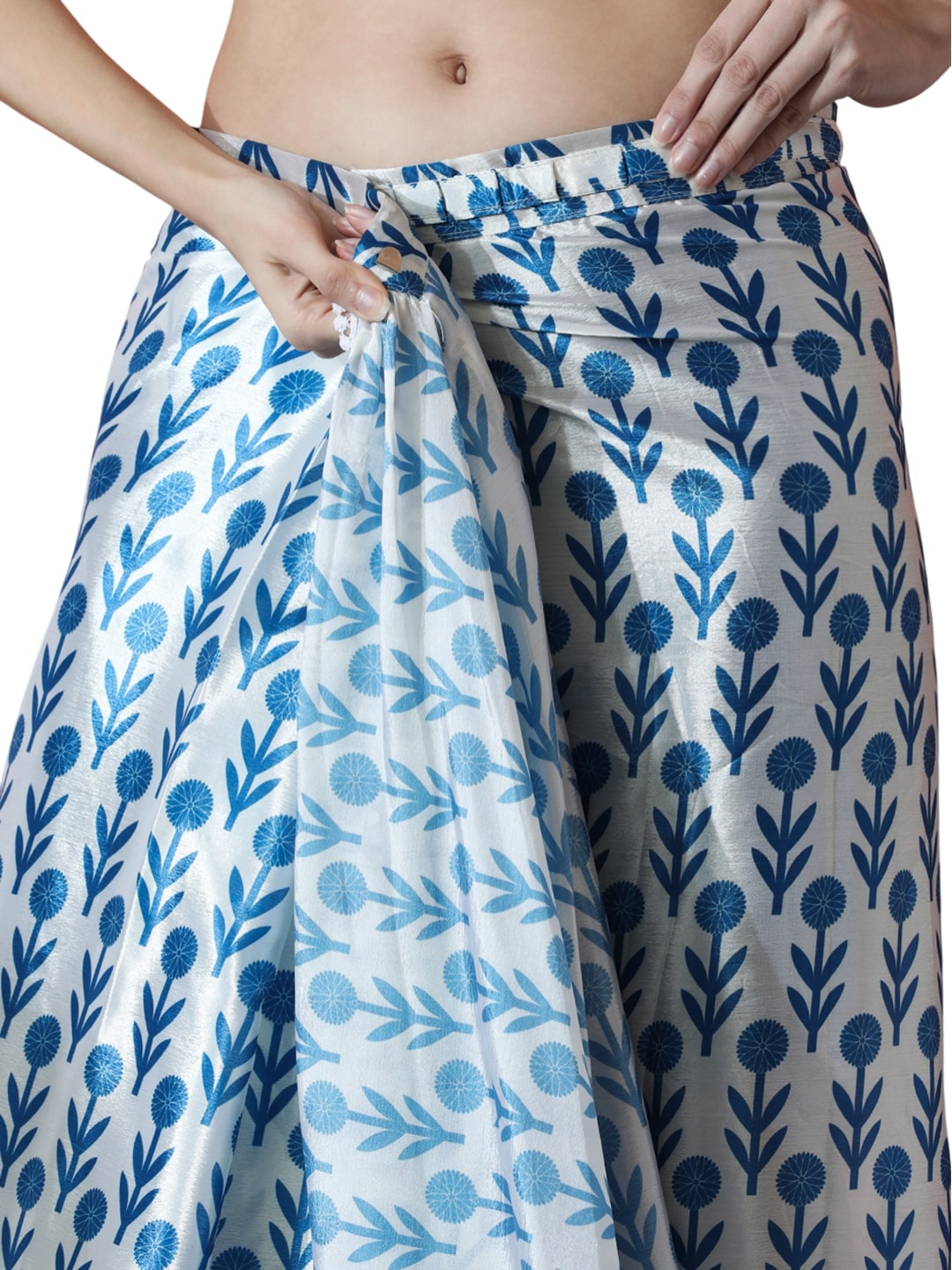 Jyoti Fashion Women's Sky Blue Chinon Digital Printed Ready To Wear Saree with Blouse | Swadesiicart