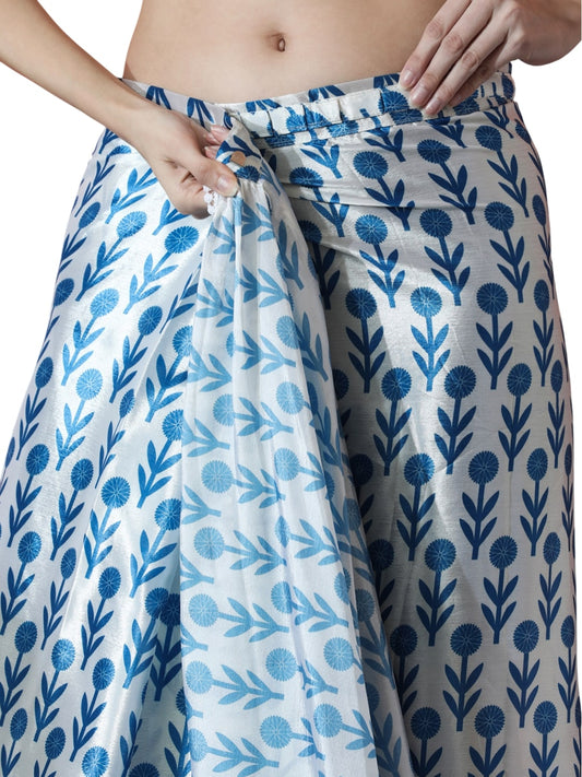 Jyoti Fashion Women's Sky Blue Chinon Digital Printed Ready To Wear Saree with Blouse | Swadesiicart