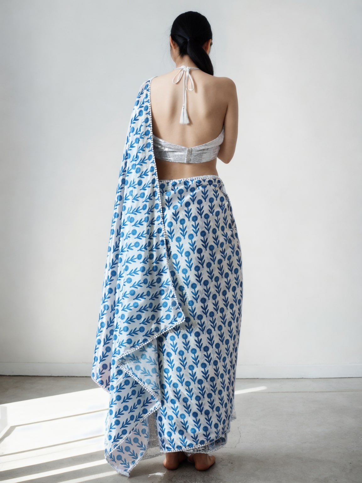 Jyoti Fashion Women's Sky Blue Chinon Digital Printed Ready To Wear Saree with Blouse | Swadesiicart