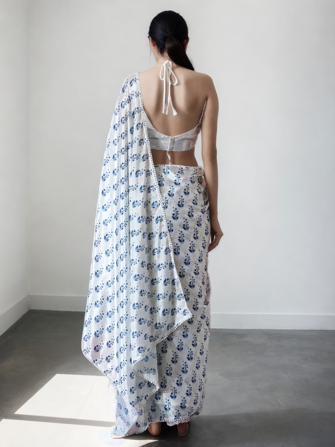 Jyoti Fashion Women's Blue Chinon Digital Printed Ready To Wear Saree with Blouse | Swadesiicart