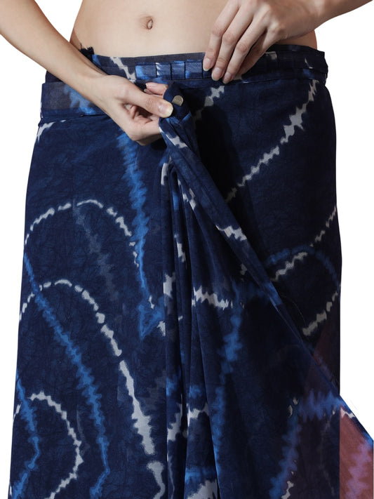 Jyoti Fashion Women's Dark Blue Marble Chiffon Printed Ready To Wear Saree with Blouse | Swadesiicart