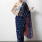 Jyoti Fashion Women's Dark Blue Marble Chiffon Printed Ready To Wear Saree with Blouse | Swadesiicart