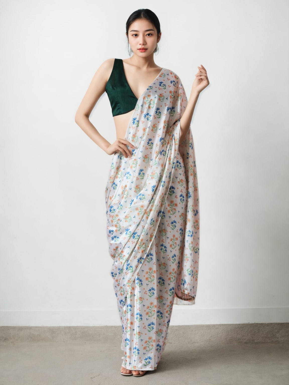 Jyoti Fashion Women's Multicolor Chinon Digital Printed Ready To Wear Saree with Blouse | Swadesiicart