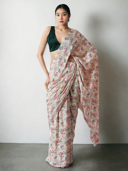 Jyoti Fashion Women's Multicolor Chinon Digital Printed Ready To Wear Saree with Blouse | Swadesiicart